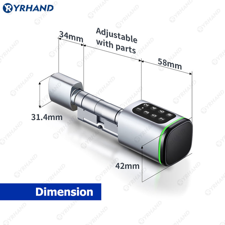K1P-YRHAND Cylinder Electronic Smart Door Lock FRID Card Digital Password Keyless Security Entry Smart Lock Tuya App Control