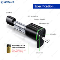K1P-YRHAND Cylinder Electronic Smart Door Lock FRID Card Digital Password Keyless Security Entry Smart Lock Tuya App Control
