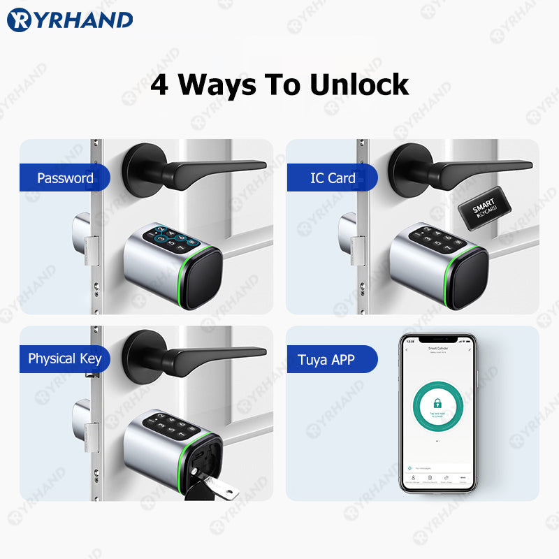 K1P-YRHAND Cylinder Electronic Smart Door Lock FRID Card Digital Password Keyless Security Entry Smart Lock Tuya App Control