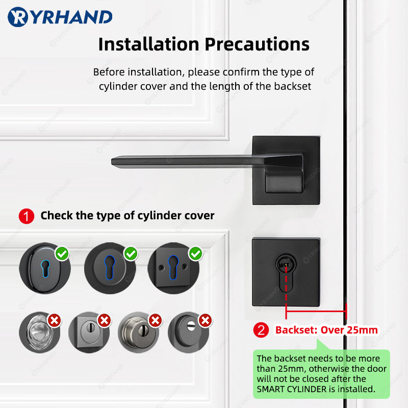 K1F-YRHAND Tuya App Cylinder Electronic Smart Door Lock Fingerprint FRID Card Mechanical Key Unlock