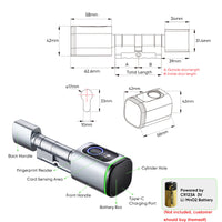 K1F-YRHAND Tuya App Cylinder Electronic Smart Door Lock Fingerprint FRID Card Mechanical Key Unlock