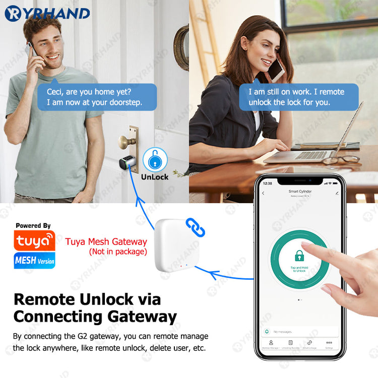 K1P-YRHAND Cylinder Electronic Smart Door Lock FRID Card Digital Password Keyless Security Entry Smart Lock Tuya App Control