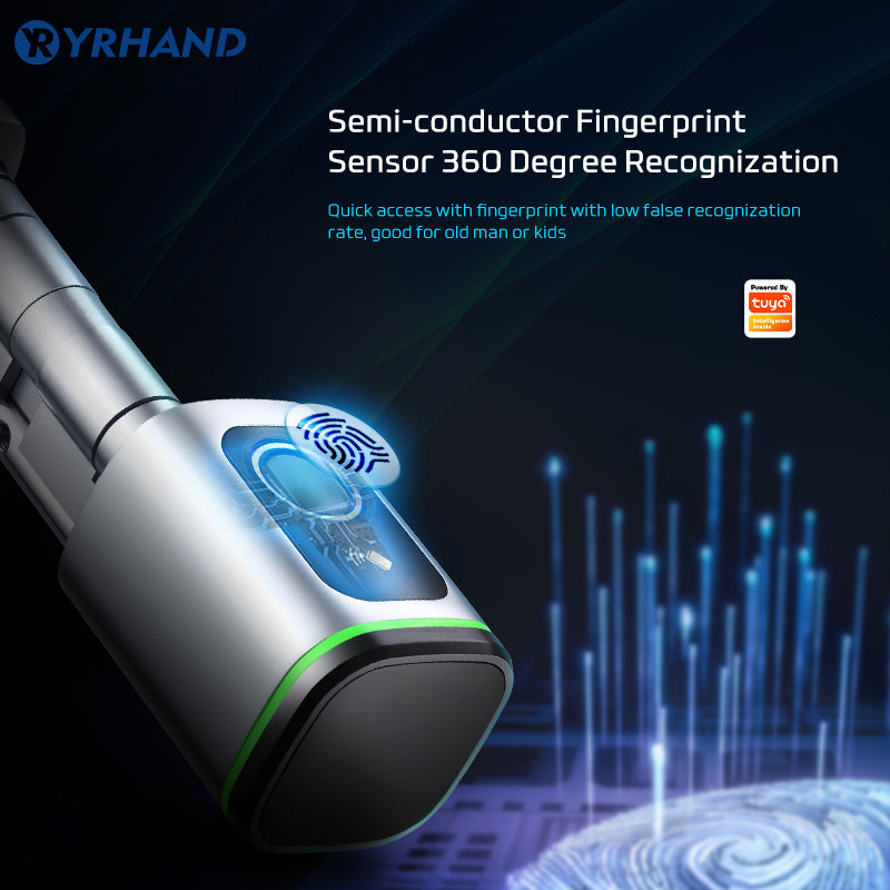 K1F-YRHAND Tuya App Cylinder Electronic Smart Door Lock Fingerprint FRID Card Mechanical Key Unlock