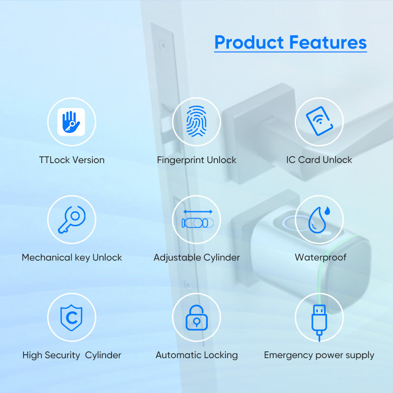 K1F-YRHAND New Adjustable Replacement Fingerprint Electronic Door lock FRID Card Keyless Smart Cylinder Lock TTlock App Remote Control