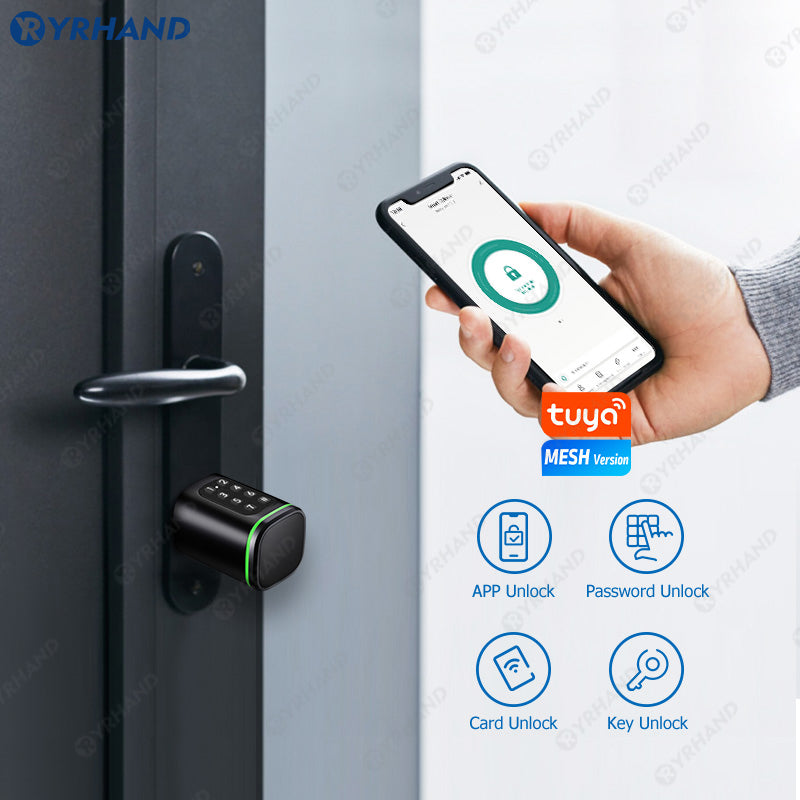 K1P-YRHAND Cylinder Electronic Smart Door Lock FRID Card Digital Password Keyless Security Entry Smart Lock Tuya App Control