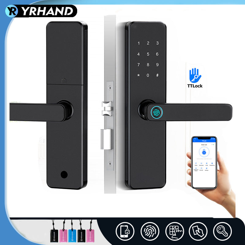 K11-Biometric Fingerprint Door Lock with 4585 Mortise,TTLock App Remote Control,IC Card/Password Code/Key Unock,Keyless Entry Electronic Smart Door Lock for Home Apartment