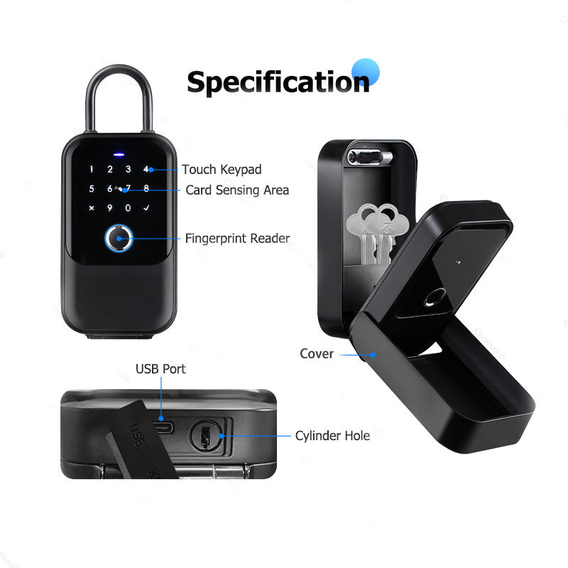 K5-YRHAND Smart Lock Box,Wireless Smart Key Lockbox with TUYA APP Control,Fingerprint, Manual Keys, Access Card,Passcodes Unlock, IPX5 ,Bluetooth Key Box for Home & Office & Garage