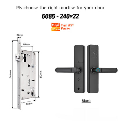 K9A-TUYA App Electronic Smart Door Lock with Handle, Smart Home Kits,Intelligent Keyless Entry Door Lock with Biometric Fingerprint/RFID Card/Password/Key Unlock