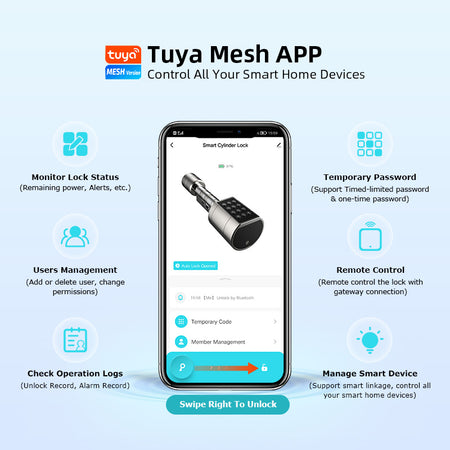 Cylinder Electronic Smart Door Lock Tuya APP