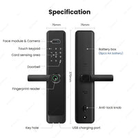 N1plus-TTLock App 3D Face Recognition Electronic Digital Smart Door Lock With Camera,Keyless Entry Smart Door Lock with 6085 Mortise,Biometric Fingerprint / RFID Card / Password / Key Unlock,for Home,Office,Apartment