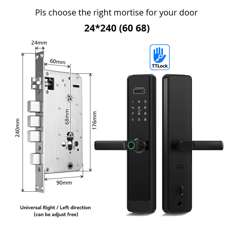N1plus-TTLock App 3D Face Recognition Electronic Digital Smart Door Lock With Camera,Keyless Entry Smart Door Lock with 6085 Mortise,Biometric Fingerprint / RFID Card / Password / Key Unlock,for Home,Office,Apartment