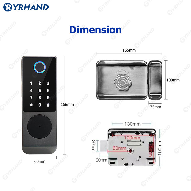 R7DM-Fingerprint Door Lock Tuya App Remote Control, Keyless Electronic Smart Rim Door Lock With IC Card Digital Password Key Unlock