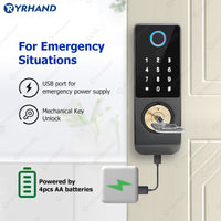 R7DM-Fingerprint Door Lock Tuya App Remote Control, Keyless Electronic Smart Rim Door Lock With IC Card Digital Password Key Unlock