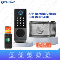 R7DM-Fingerprint Door Lock Tuya App Remote Control, Keyless Electronic Smart Rim Door Lock With IC Card Digital Password Key Unlock