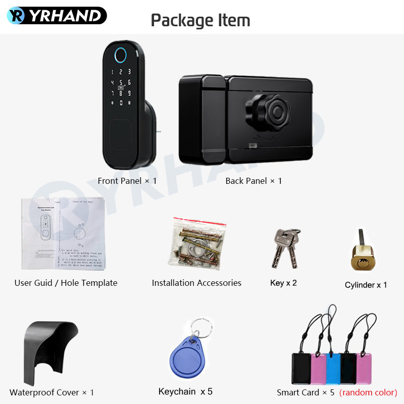 R5-Keyless Smart Door Lock TTLock App Electric Rim Lock Biometrics Fingerprint Door Lock with IC Card / Password Key Unlock