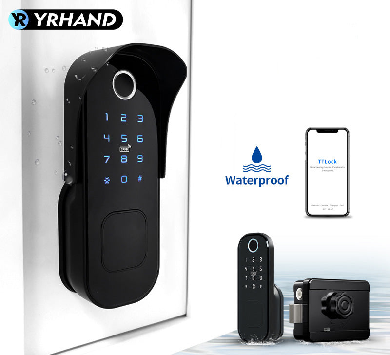 R5-Keyless Smart Door Lock TTLock App Electric Rim Lock Biometrics Fingerprint Door Lock with IC Card / Password Key Unlock