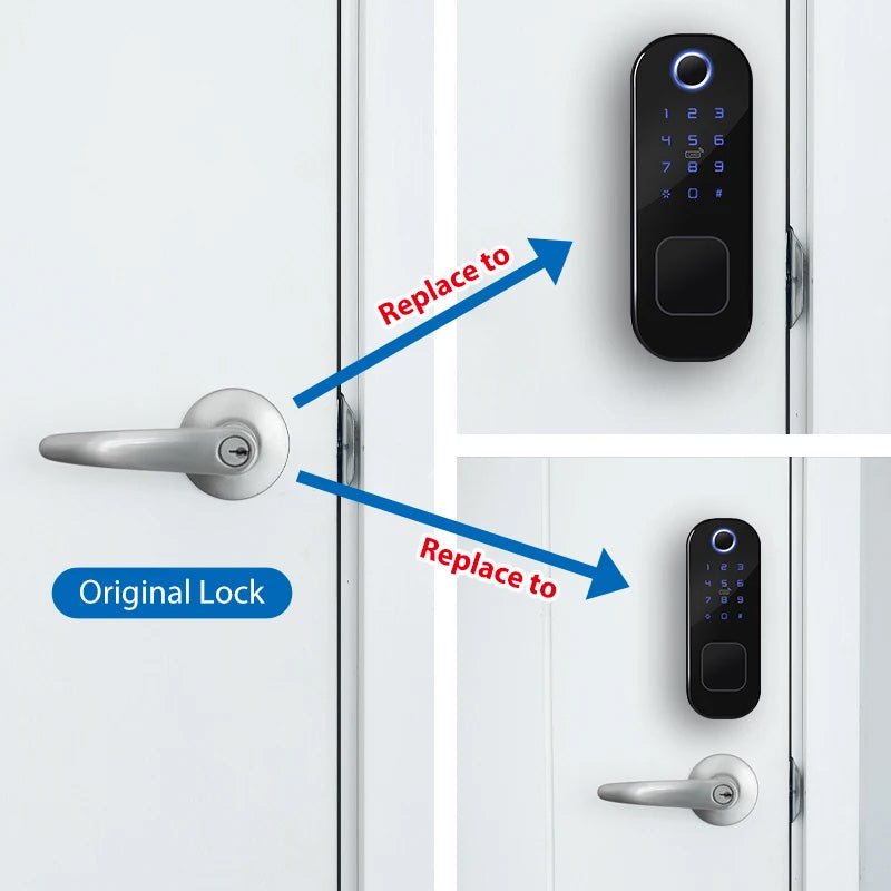 R5-Keyless Smart Door Lock TTLock App Electric Rim Lock Biometrics Fingerprint Door Lock with IC Card / Password Key Unlock