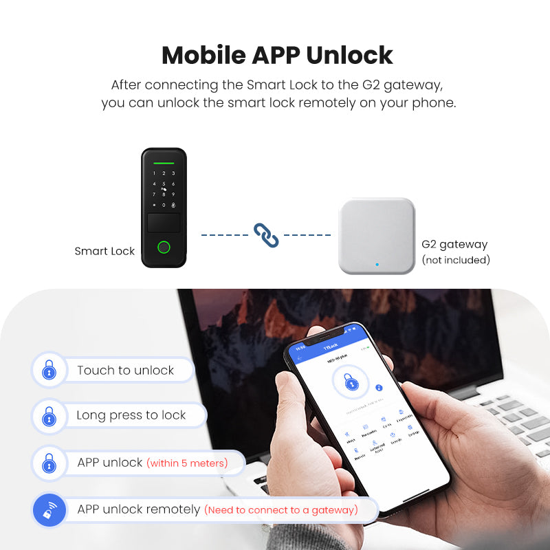 R7-TTLock App Biometric Electronic Rim Lock,TTLock App Outdoor Garden Smart Door Lock With Fingerprint Password RFID Card Unlock