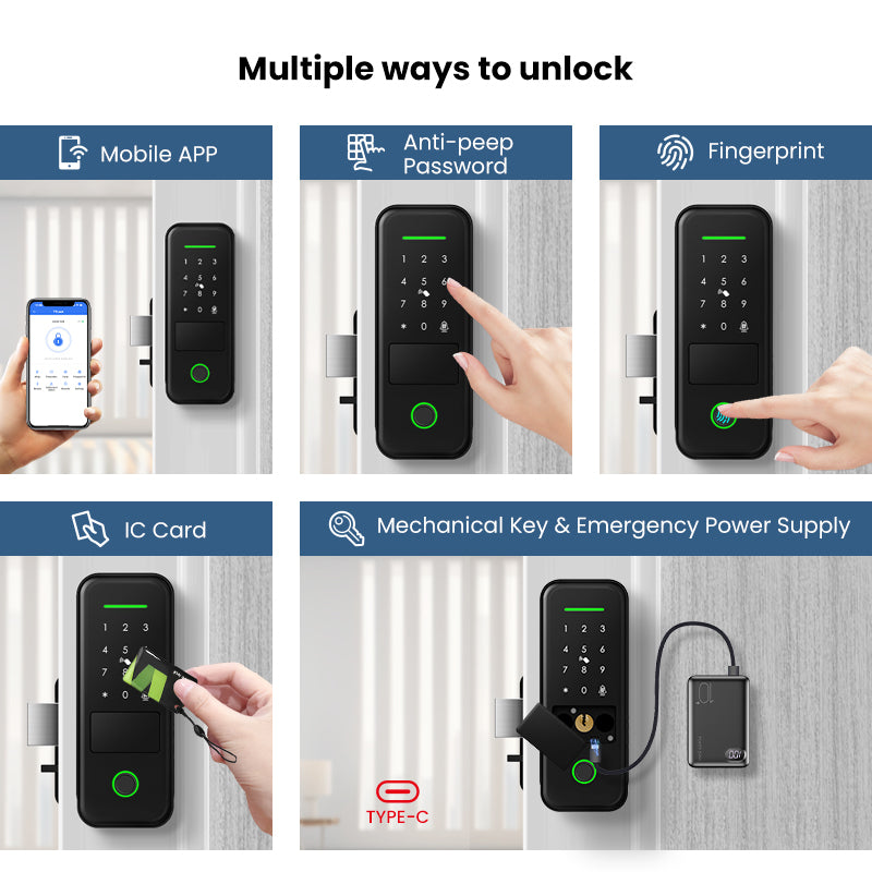 R7-TTLock App Biometric Electronic Rim Lock,TTLock App Outdoor Garden Smart Door Lock With Fingerprint Password RFID Card Unlock