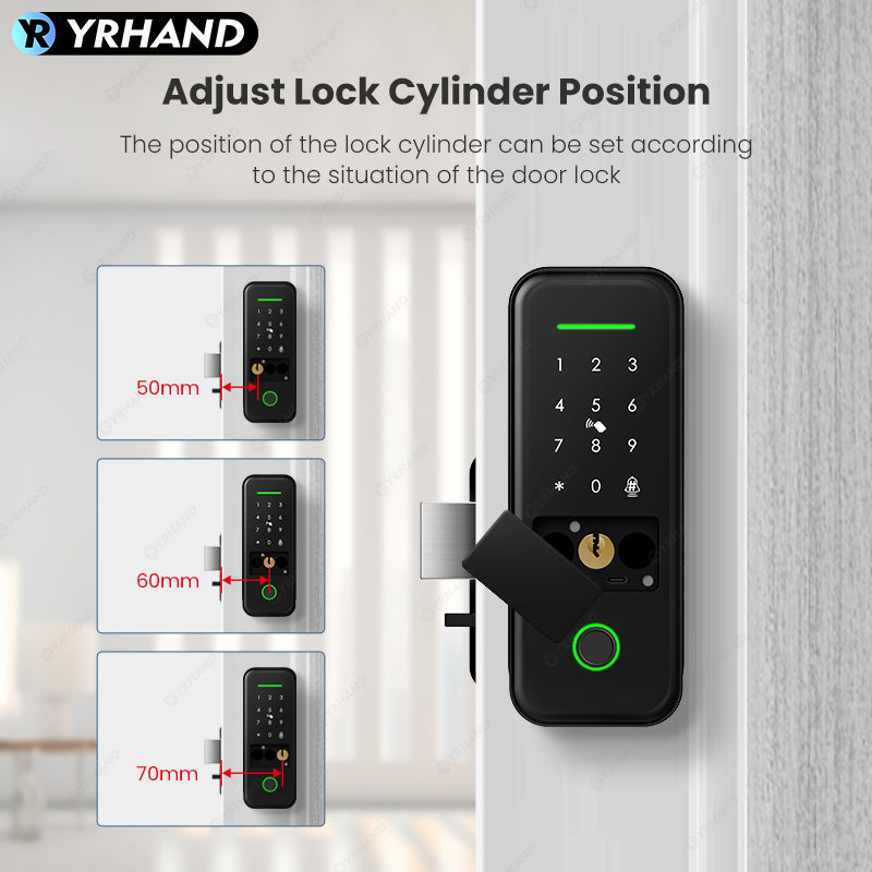 R7-Fingerprint Smart Lock TUYA App Remote Control, Keypad Code, RFID Card, Keyless Entry,Electronic Rim Lock for Home Security