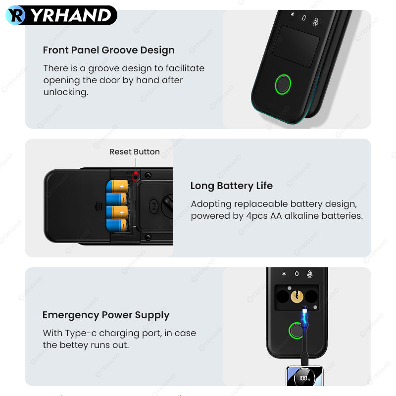 R7-Fingerprint Smart Lock TUYA App Remote Control, Keypad Code, RFID Card, Keyless Entry,Electronic Rim Lock for Home Security