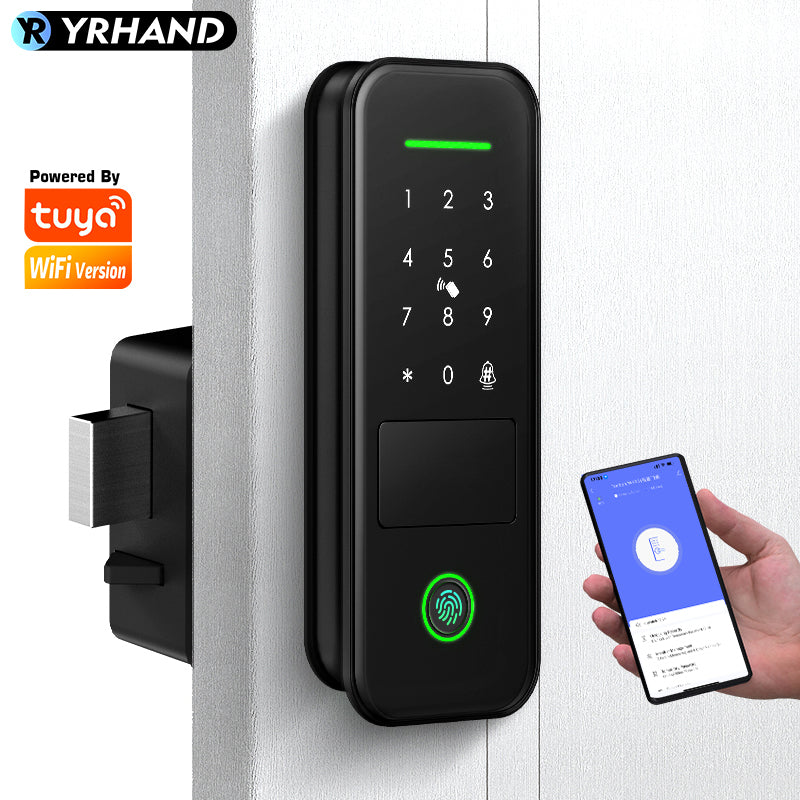 R7-Fingerprint Smart Lock TUYA App Remote Control, Keypad Code, RFID Card, Keyless Entry,Electronic Rim Lock for Home Security
