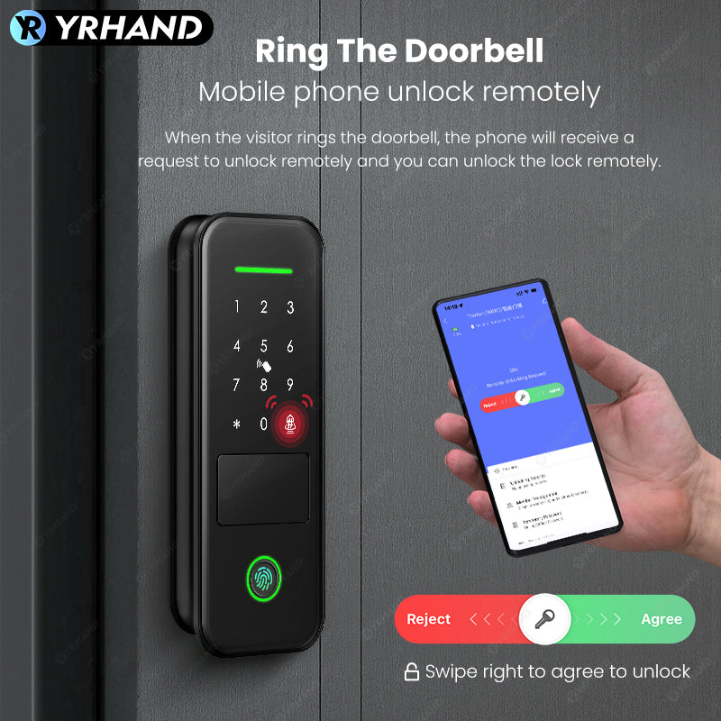 R7-Fingerprint Smart Lock TUYA App Remote Control, Keypad Code, RFID Card, Keyless Entry,Electronic Rim Lock for Home Security
