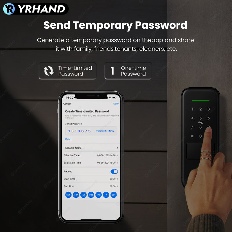 R7-Fingerprint Smart Lock TUYA App Remote Control, Keypad Code, RFID Card, Keyless Entry,Electronic Rim Lock for Home Security