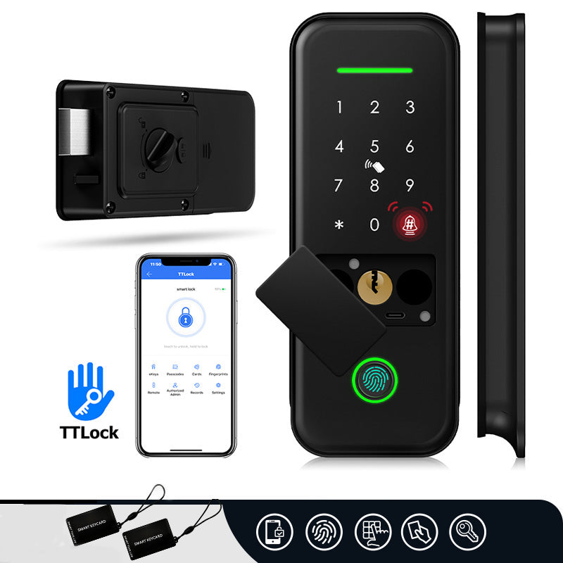 R7-TTLock App Biometric Electronic Rim Lock,TTLock App Outdoor Garden Smart Door Lock With Fingerprint Password RFID Card Unlock