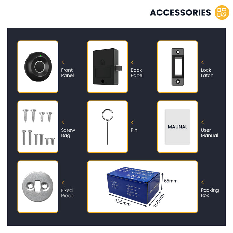 S102-YRHAND Fingerprint Cabinet Lock, Smart Cabinet Lock,Keyless Fingerprint Lock for Home, Office, Cabinets, Furniture