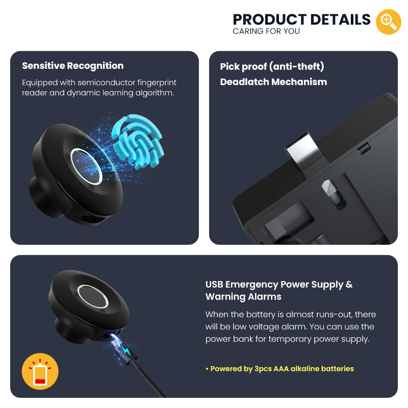 S102-YRHAND Fingerprint Cabinet Lock, Smart Cabinet Lock,Keyless Fingerprint Lock for Home, Office, Cabinets, Furniture