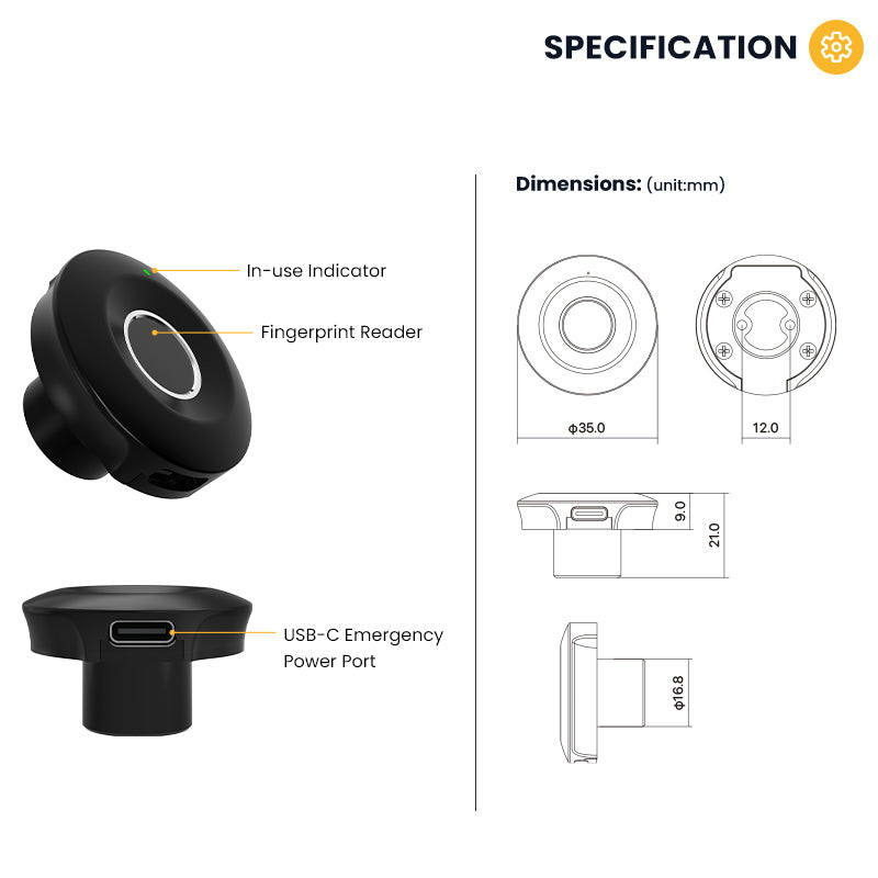 S102-YRHAND Fingerprint Cabinet Lock, Smart Cabinet Lock,Keyless Fingerprint Lock for Home, Office, Cabinets, Furniture
