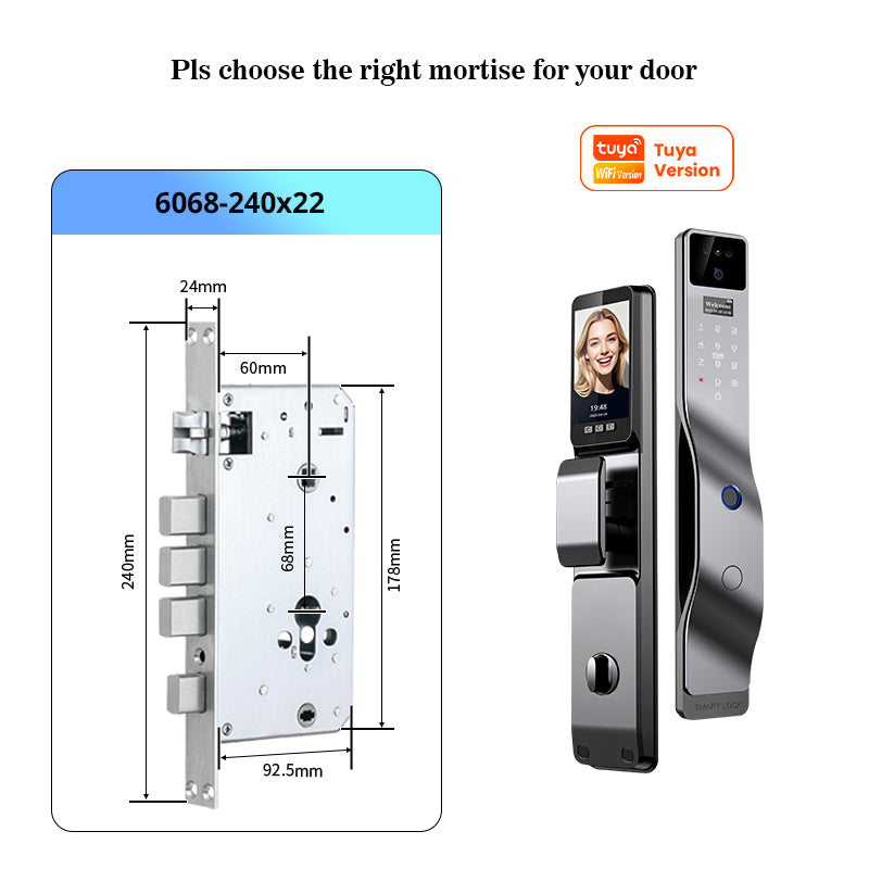 YRHAND F7 Tuya Smart Door Lock ｜3D Face Recognition + 2K Camera + Fingerprint｜Works with Google/Alexa/Security Camera