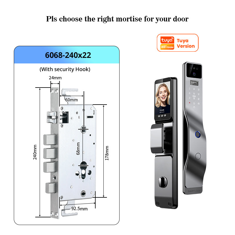 YRHAND F7 Tuya Smart Door Lock ｜3D Face Recognition + 2K Camera + Fingerprint｜Works with Google/Alexa/Security Camera