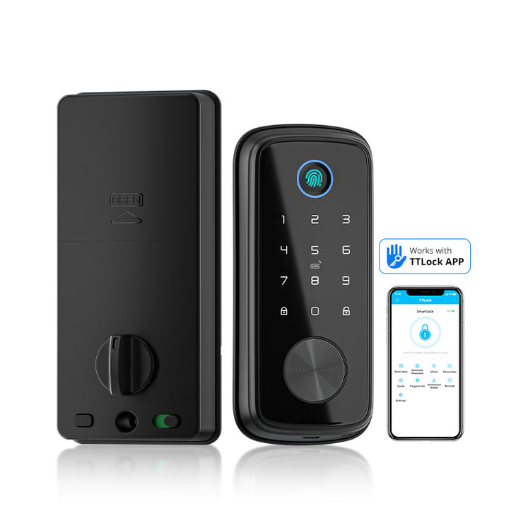 New T1 Pro Black Smart Deadbolt for Front Door Alexa WiFi TTlock Fingerprint Entry door lock