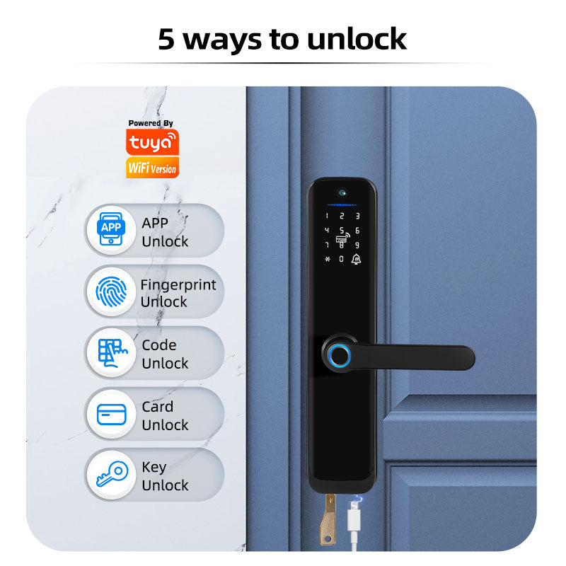 X9PRO-TUYA Wi-Fi App Fingerprint Smart Door Lock with Camera,Keyless Entry Door Lock with 4585 Mortise with 5-in-1 Unlock Methods,for Home,Office,Apartment
