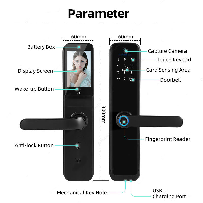 X9PRO-TUYA Wi-Fi App Fingerprint Smart Door Lock with Camera,Keyless Entry Door Lock with 4585 Mortise with 5-in-1 Unlock Methods,for Home,Office,Apartment
