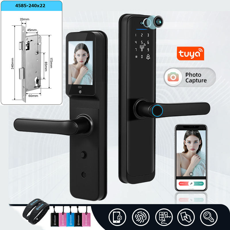X9PRO-TUYA Wi-Fi App Fingerprint Smart Door Lock with Camera,Keyless Entry Door Lock with 4585 Mortise with 5-in-1 Unlock Methods,for Home,Office,Apartment