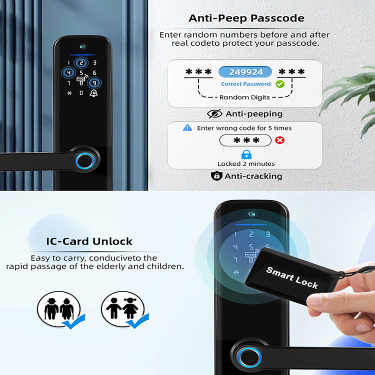 X9PRO-TUYA Wi-Fi App Fingerprint Smart Door Lock with Camera,Keyless Entry Door Lock with 4585 Mortise with 5-in-1 Unlock Methods,for Home,Office,Apartment
