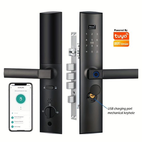 YRHAND Z11 Electronic Door Lock with Handle,Biometric Fingerprint Door Lock with Tuya APP/IC Card/Password/Key Unlock