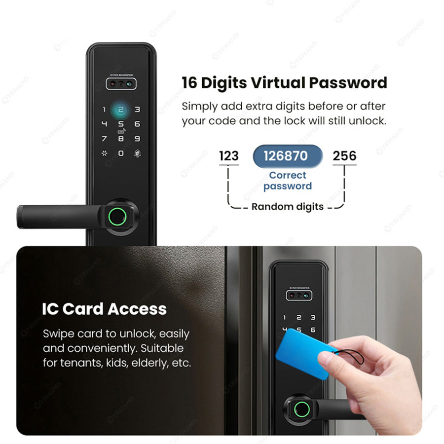 N1plus-TTLock App 3D Face Recognition Electronic Digital Smart Door Lock With Camera,Keyless Entry Smart Door Lock with 6085 Mortise,Biometric Fingerprint / RFID Card / Password / Key Unlock,for Home,Office,Apartment