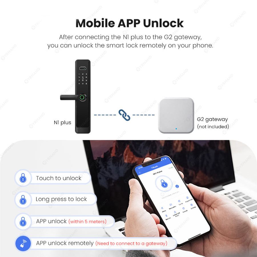 N1plus-TTLock App 3D Face Recognition Electronic Digital Smart Door Lock With Camera,Keyless Entry Smart Door Lock with 6085 Mortise,Biometric Fingerprint / RFID Card / Password / Key Unlock,for Home,Office,Apartment