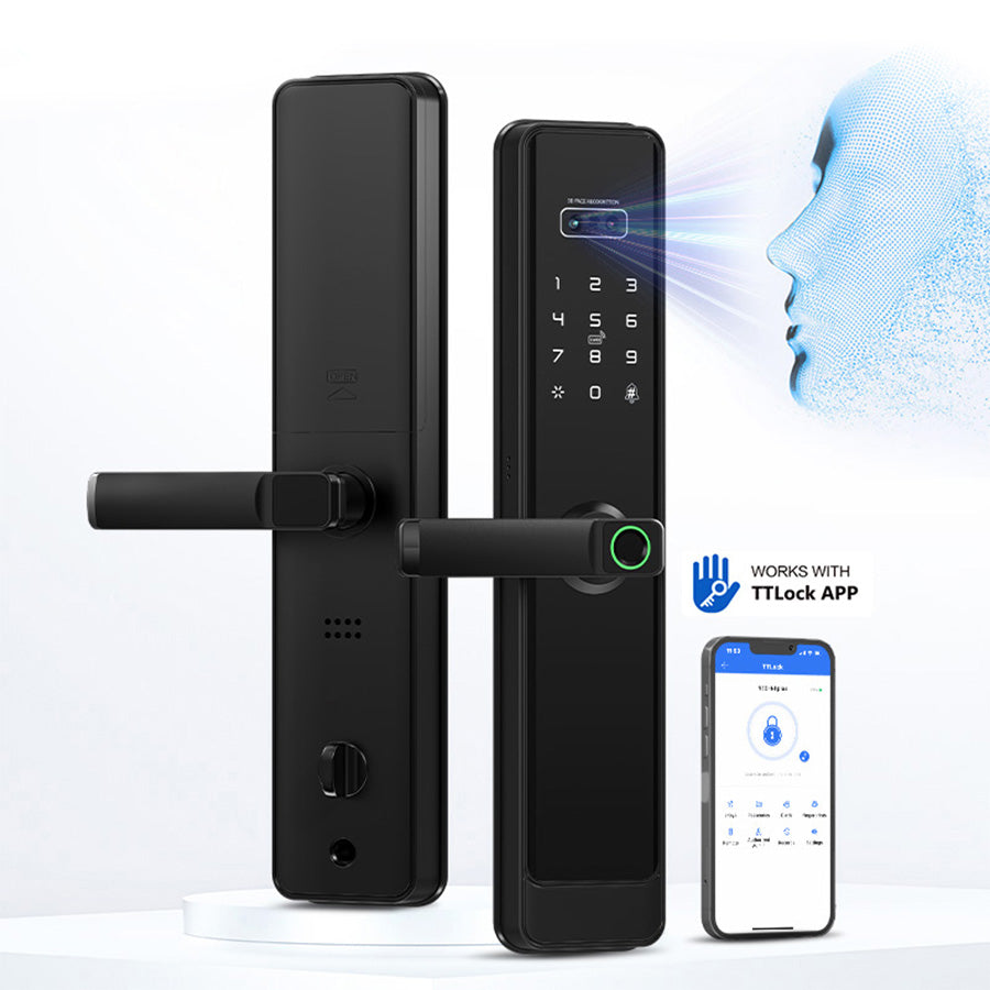 N1plus-TTLock App 3D Face Recognition Electronic Digital Smart Door Lock With Camera,Keyless Entry Smart Door Lock with 6085 Mortise,Biometric Fingerprint / RFID Card / Password / Key Unlock,for Home,Office,Apartment