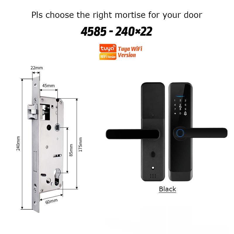 H03-Fingerprint Smart Door Lock with 4585 mortise,Anti-theft Biometric Password Door Lock,Tuya App Control,Backup Key, IC Card Unlock