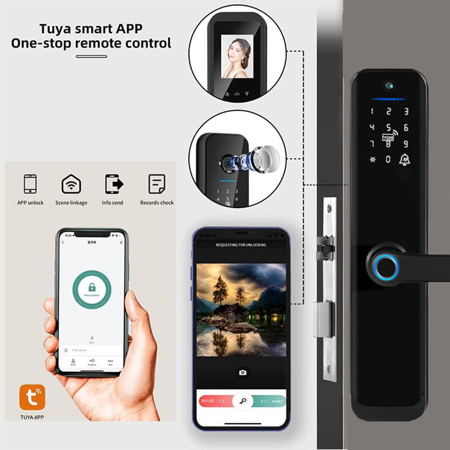 X9PRO-TUYA Wi-Fi App Fingerprint Smart Door Lock with Camera,Keyless Entry Door Lock with 4585 Mortise with 5-in-1 Unlock Methods,for Home,Office,Apartment