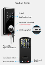 YRHAND TTlock App Smart Door Lock Passcode Code Door Lock Smart Door Lock TA02(Black/Sliver)