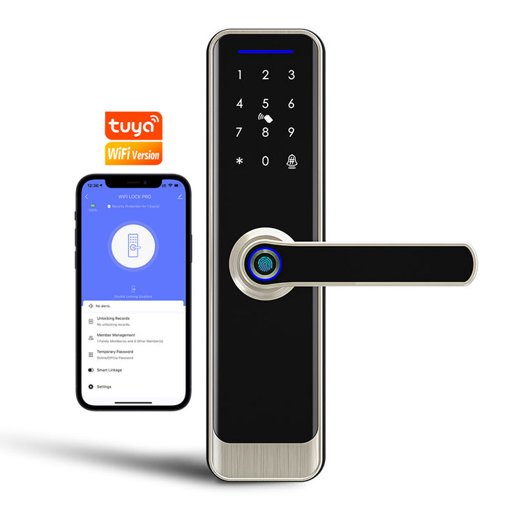 A270 Tuya Wifi Electronic Smart Door Lock With Biometric Fingerprint Card Password Key Unlock USB