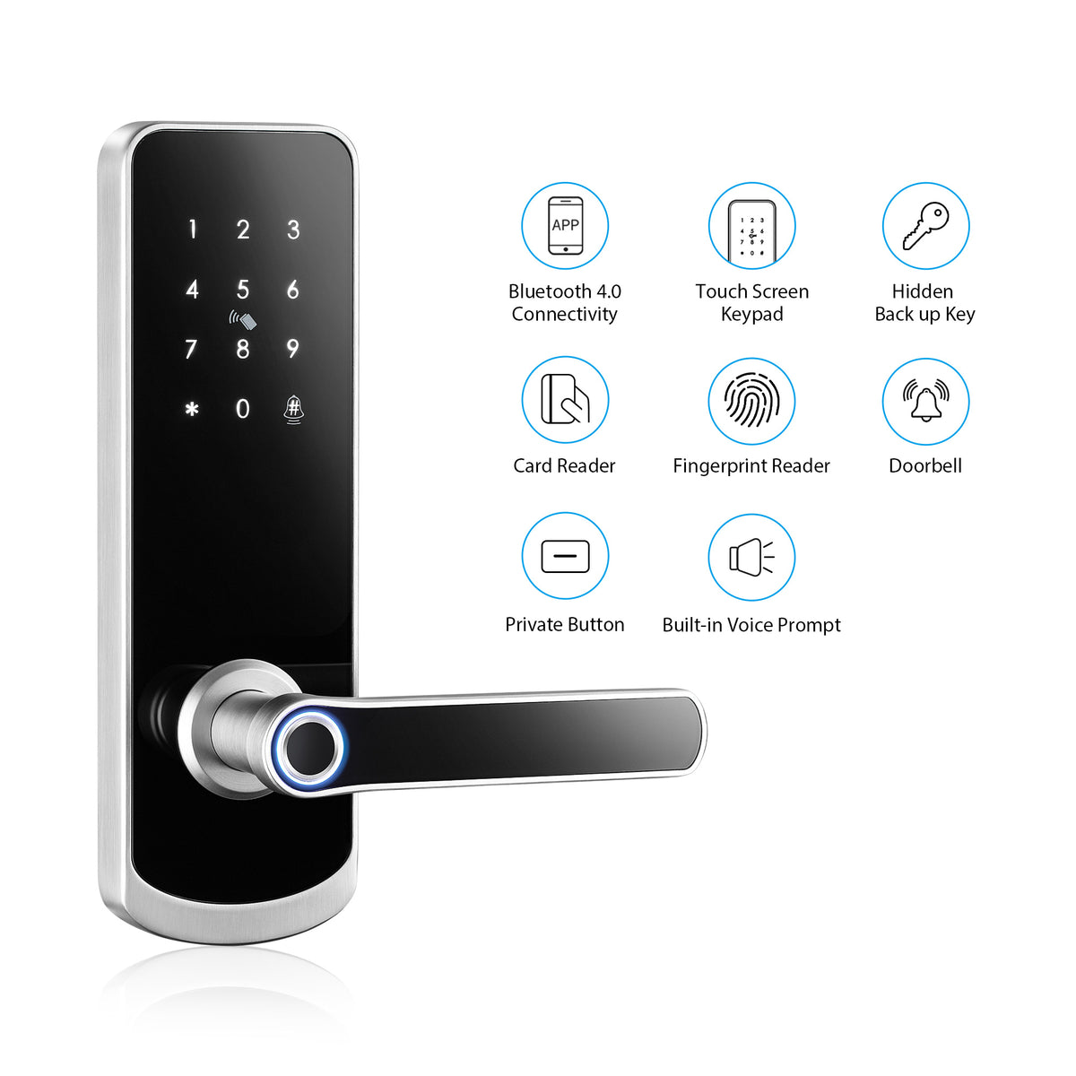 NX1 —— Plus Keyless Entry Smart Door Lock with Doorbell(silver) – YRHAND