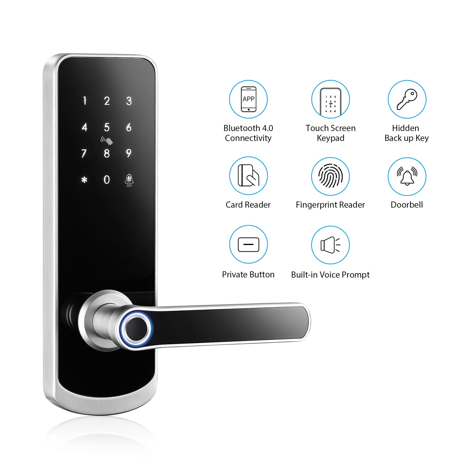 NX1 —— Plus Keyless Entry Smart Door Lock with Doorbell（silver）