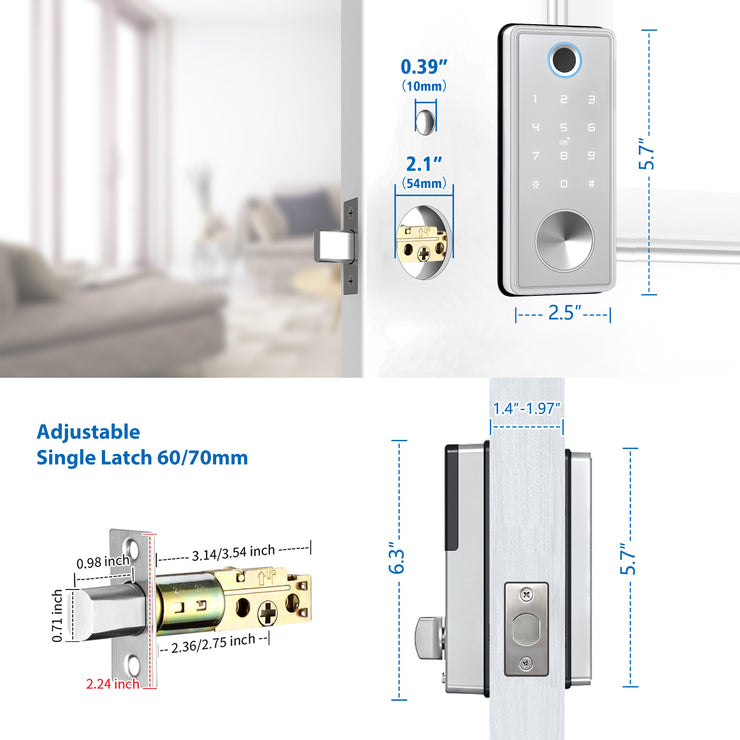YRHAND Fingerprint security anti-theft waterproof TTlock Bluetooth APP smart door lock (Silver)